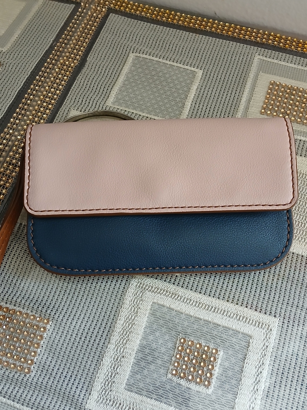Fossil Authentic Bifold Clutch Organizer Leather Pink And Blue Wallet